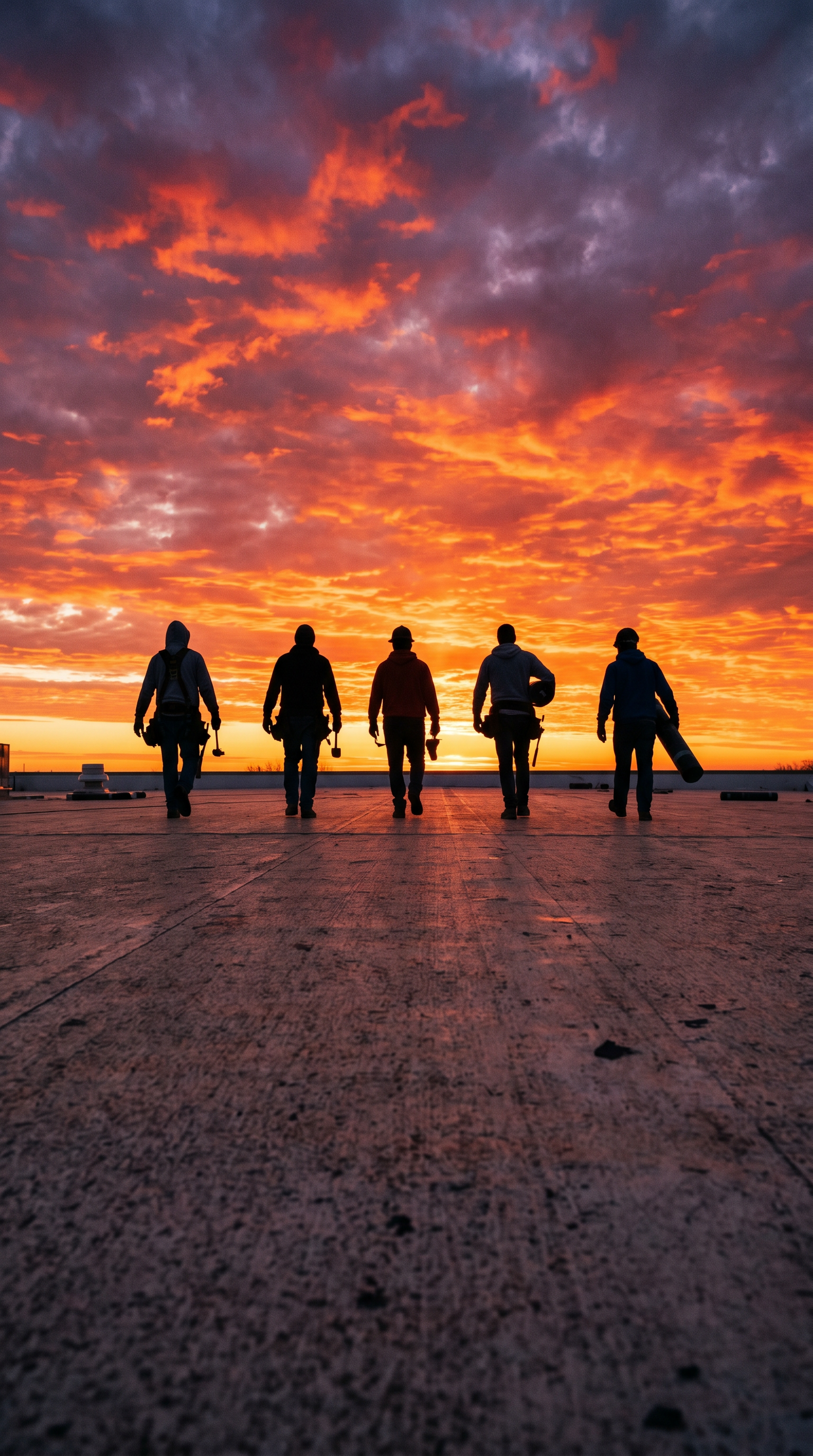 Roofing Crew at Sunset